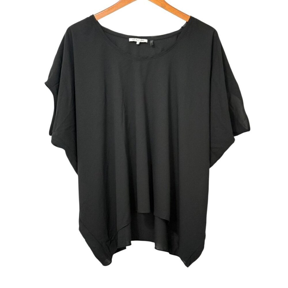 Helmut Lang Black Short Sleeve Blouse Top Boxy Drapey Modern Polyester Size S